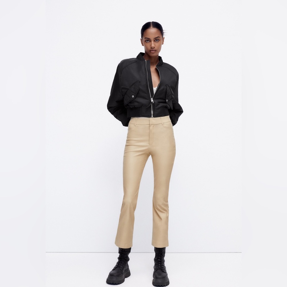 ZARA Mini Flare Coated Leggings Pants sz Large